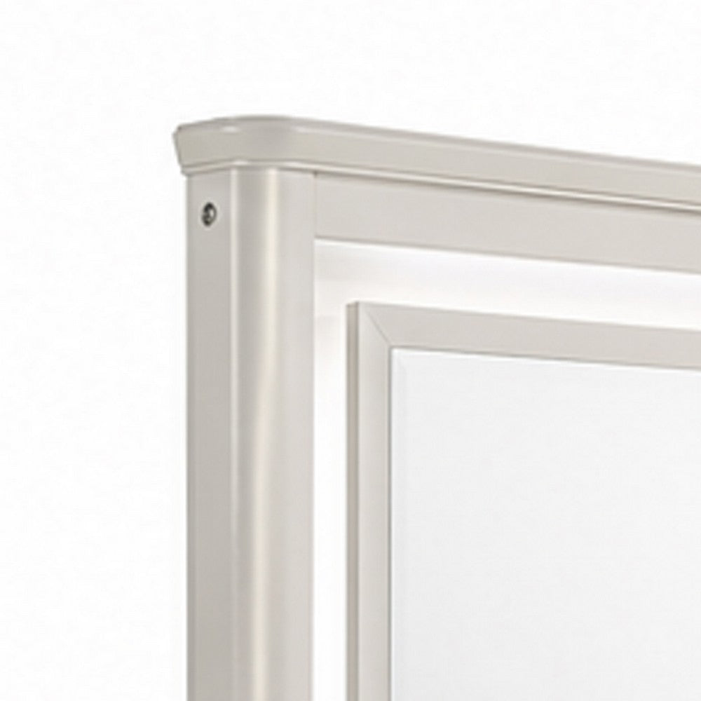 Veda Dresser Mirror w LED | Rectangular L&scape Frame Pearl White 36x45