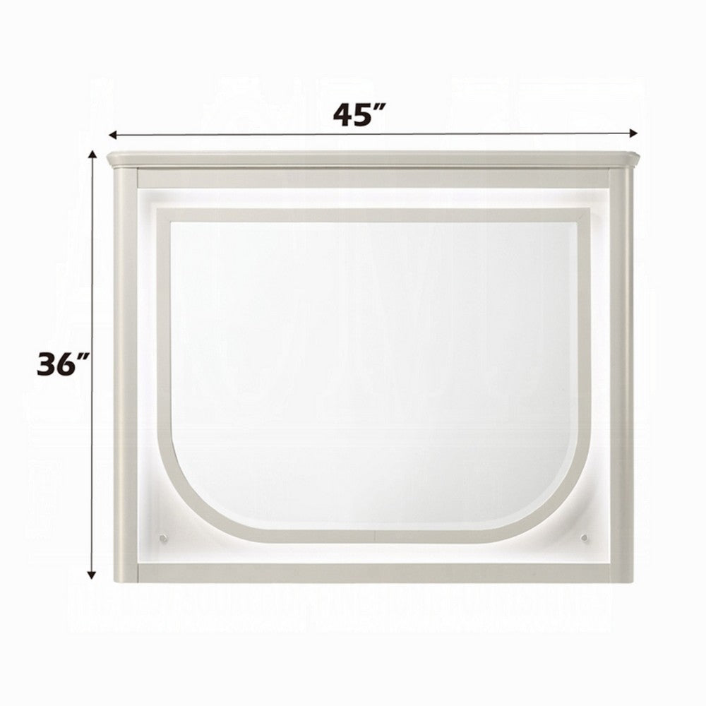 Veda Dresser Mirror w LED | Rectangular L&scape Frame Pearl White 36x45