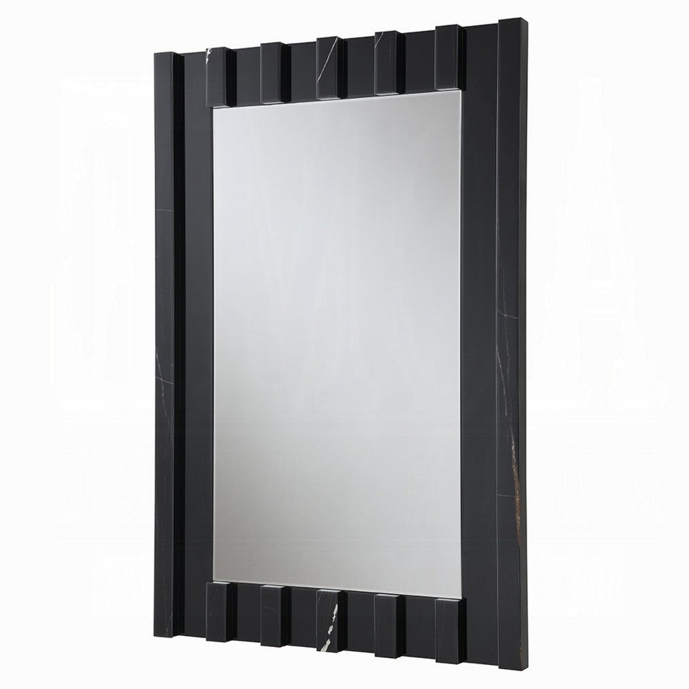 Ishi Dresser Mirror | Vertical Fluted Design | Marble Grain | Black 32x47