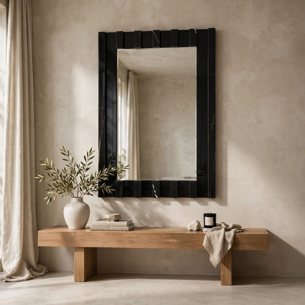 Ishi Dresser Mirror | Vertical Fluted Design | Marble Grain | Black 32x47