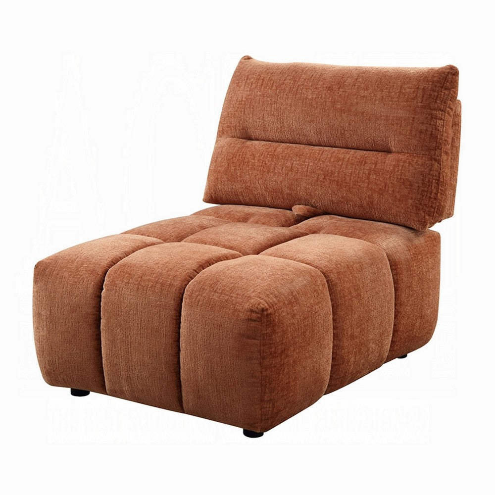 Leya Modular Armless Chair | Adjustable back | Channeled Coral Red Linen