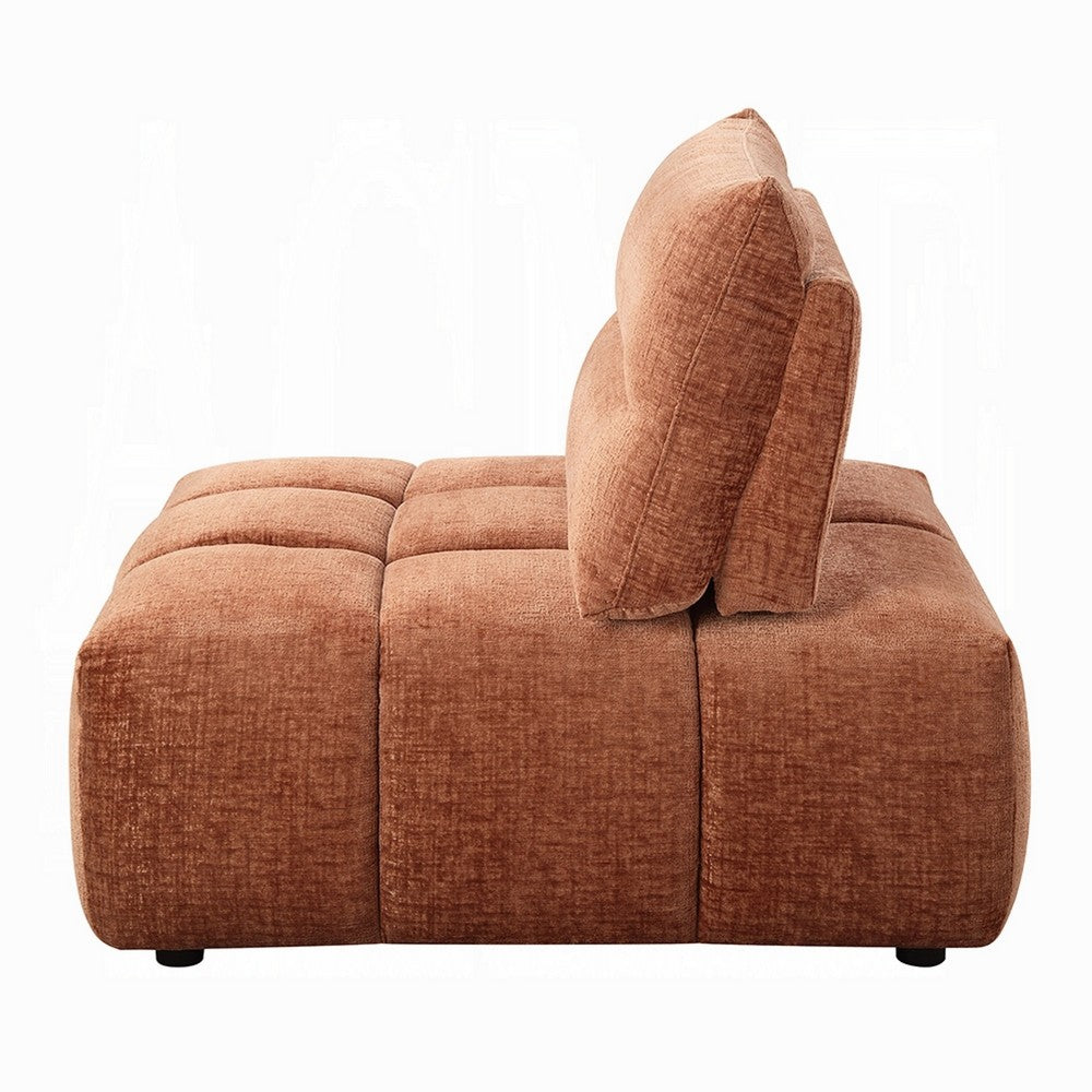 Leya Modular Armless Chair | Adjustable back | Channeled Coral Red Linen