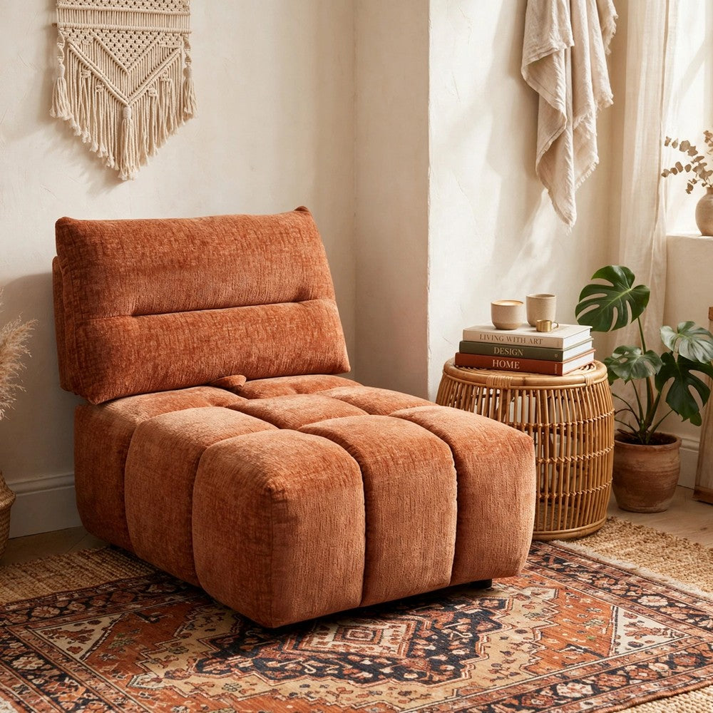 Leya Modular Armless Chair | Adjustable back | Channeled Coral Red Linen