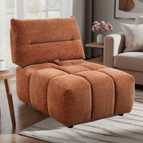 Leya Modular Armless Chair | Adjustable back | Channeled Coral Red Linen