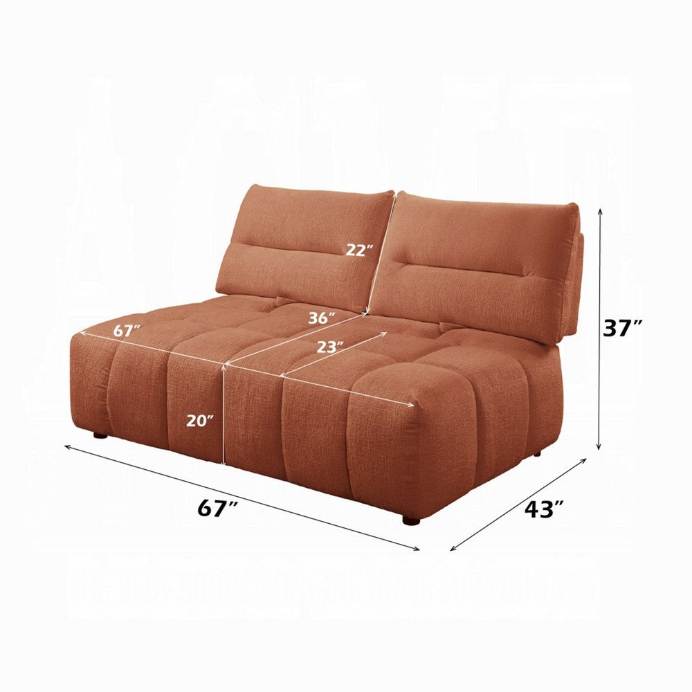 Leya Modular Loveseat | Adjustable back | Foam Channeled Coral Red Linen