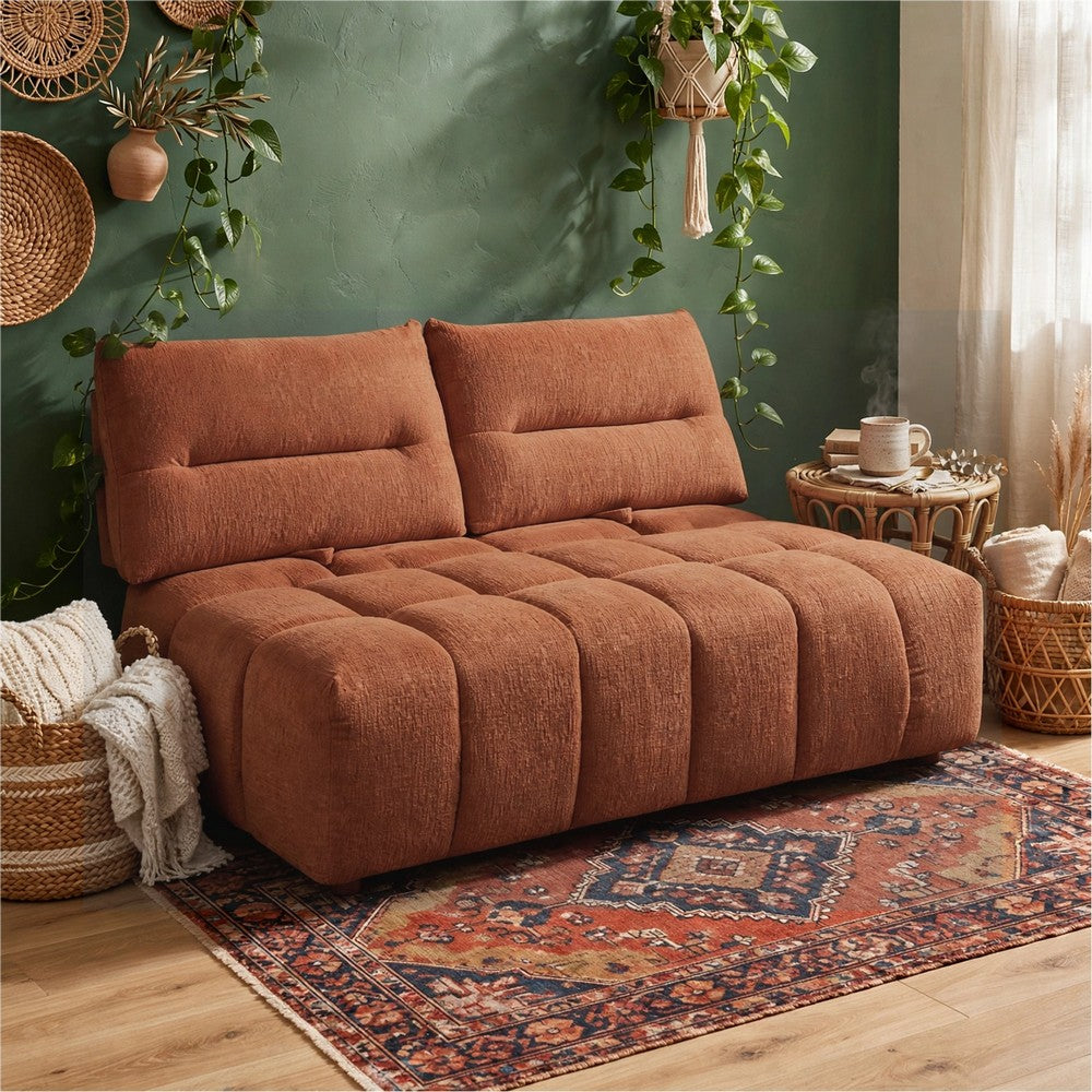 Leya Modular Loveseat | Adjustable back | Foam Channeled Coral Red Linen