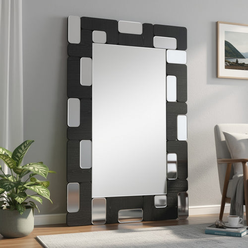 Kia Dresser Mirror | Block Design | Metallic Silver & Black Veneer 32x47