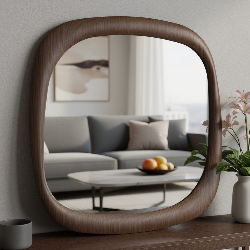 Pima Mirror | Organic Abstract Pebble Shape Frame | Walnut Brown 47"