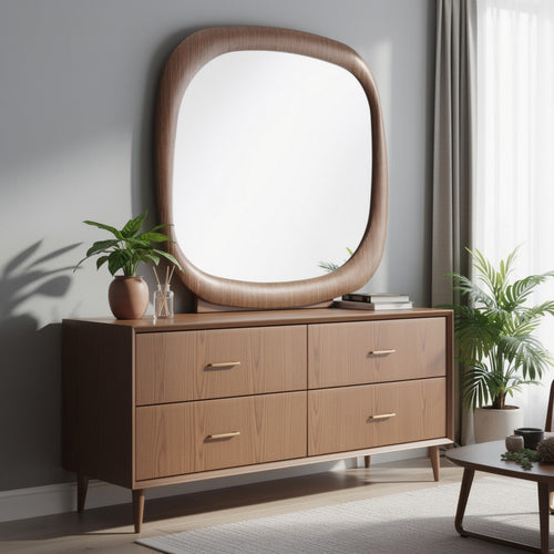 Pima Mirror | Organic Abstract Pebble Shape Frame | Walnut Brown 47"