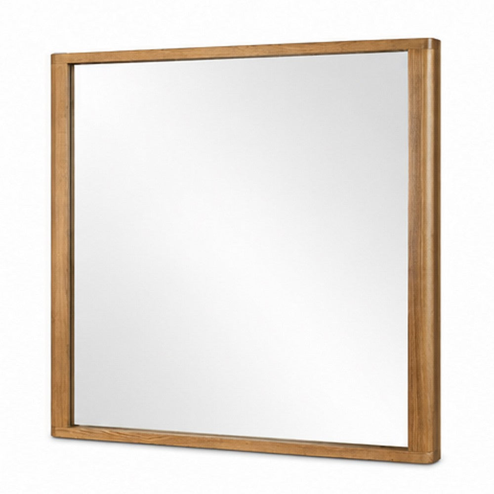 Sery Vanity Dresser Mirror | Rustic Oak Brown Wood Frame | 40x42