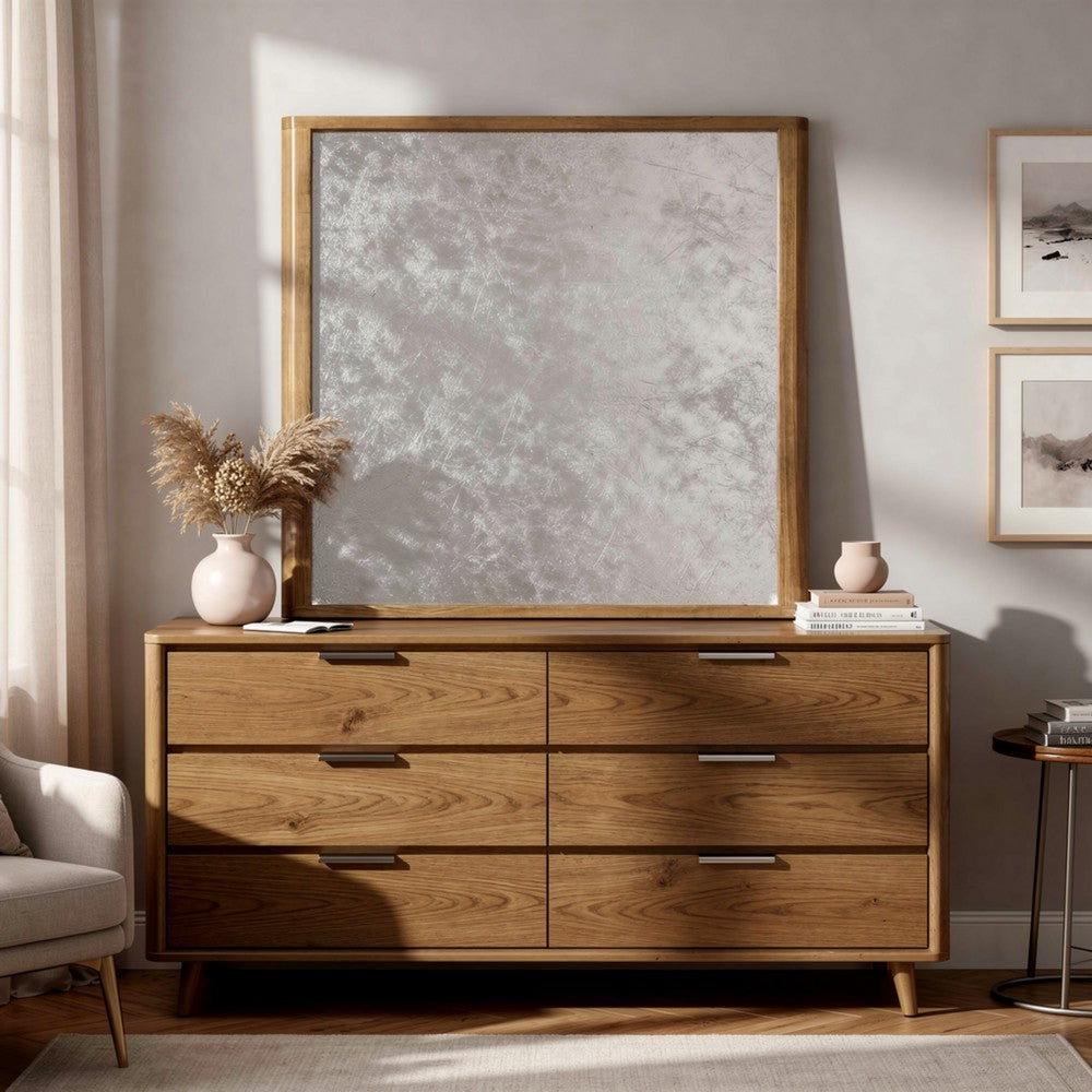 Sery Vanity Dresser Mirror | Rustic Oak Brown Wood Frame | 40x42
