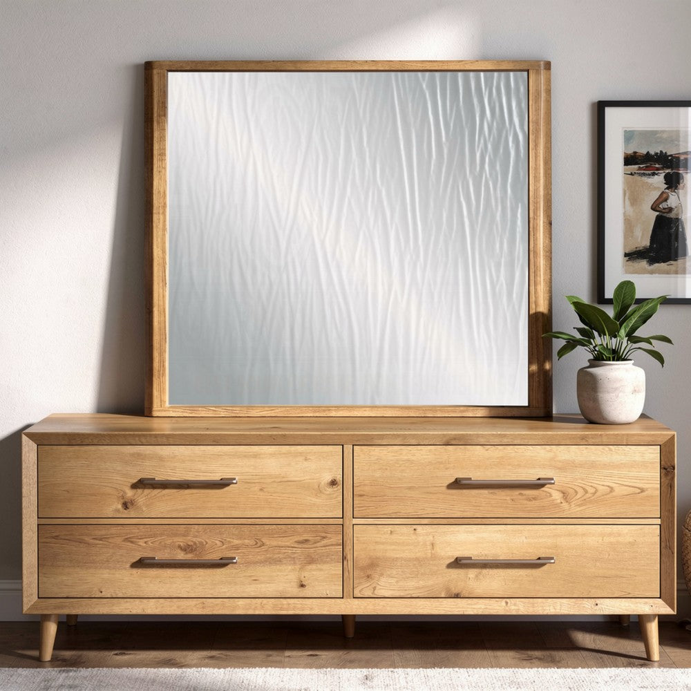 Sery Vanity Dresser Mirror | Rustic Oak Brown Wood Frame | 40x42