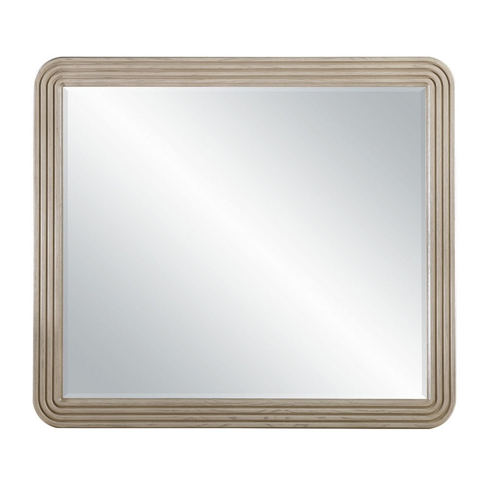 Dery Vanity Dresser Mirror | Ridged Wood Frame | Light Oak Brown | 42x48