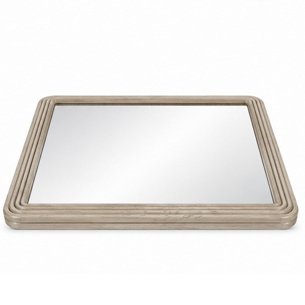 Dery Vanity Dresser Mirror | Ridged Wood Frame | Light Oak Brown | 42x48