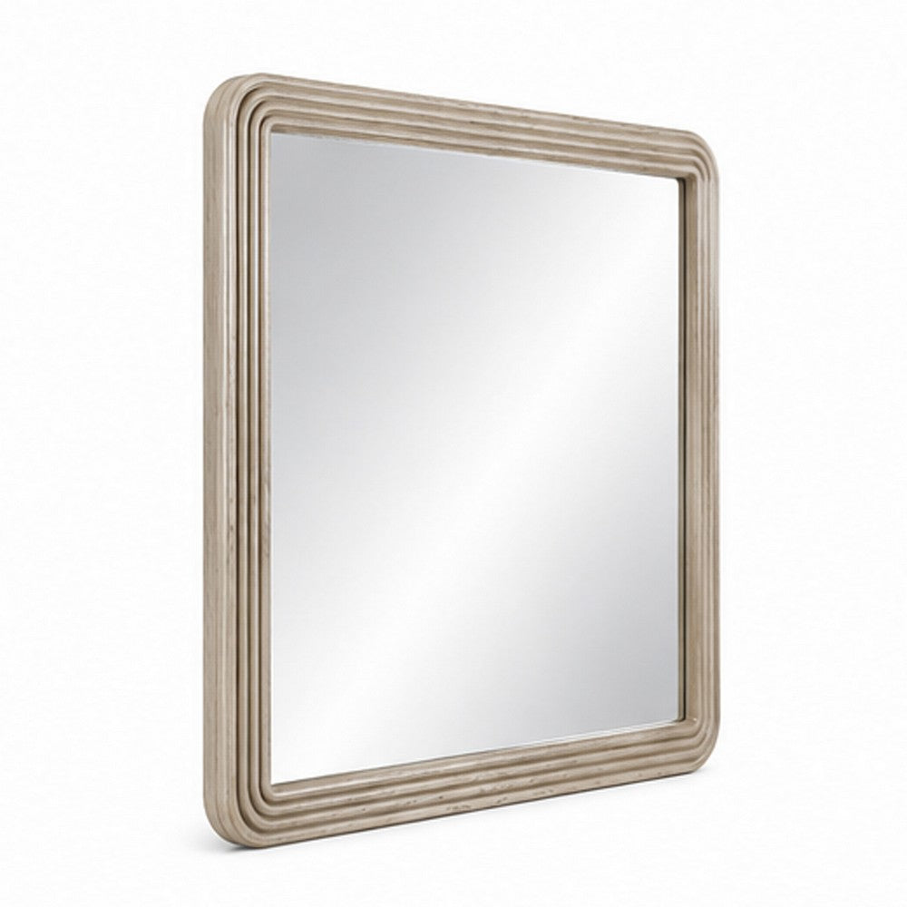 Dery Vanity Dresser Mirror | Ridged Wood Frame | Light Oak Brown | 42x48