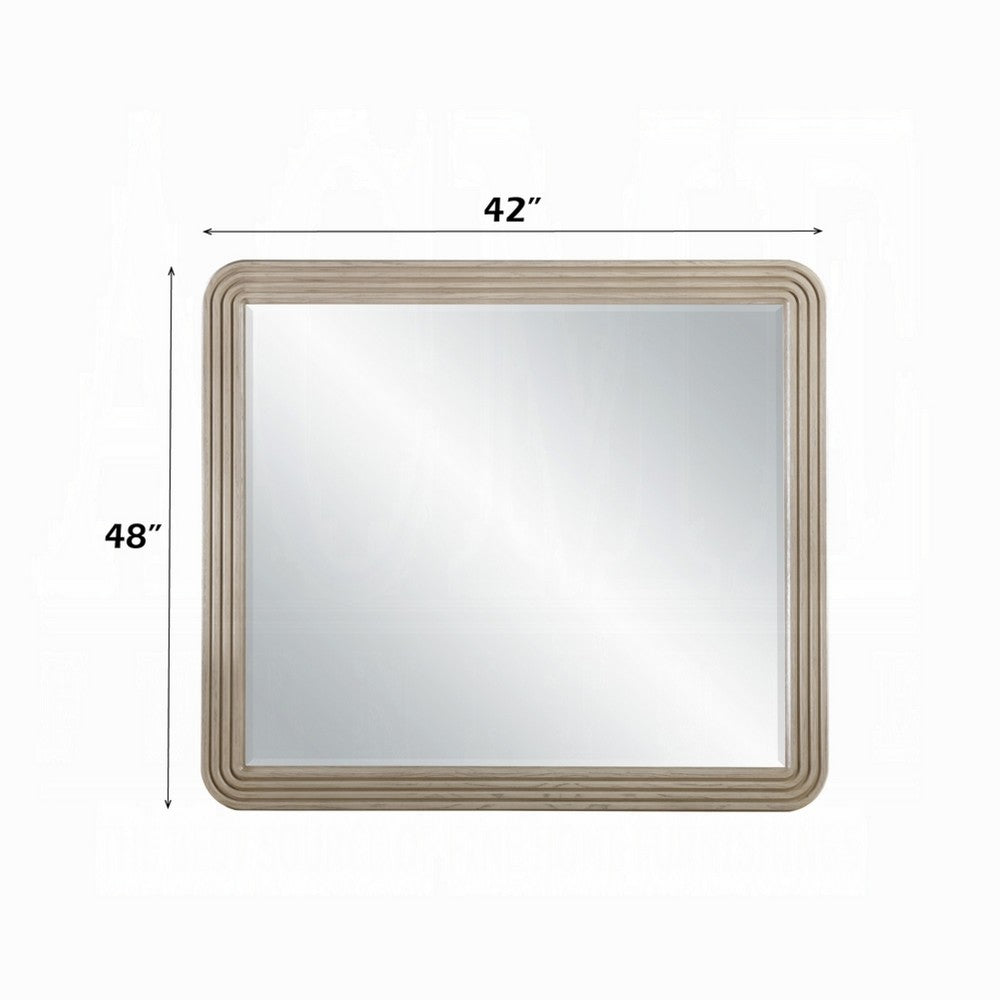 Dery Vanity Dresser Mirror | Ridged Wood Frame | Light Oak Brown | 42x48