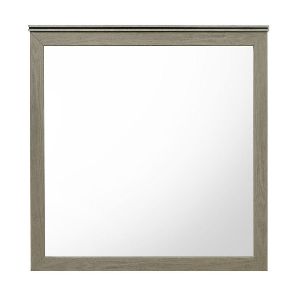 Anna Vanity Dresser Mirror | Weathered Gray Wood Frame | 40" Square