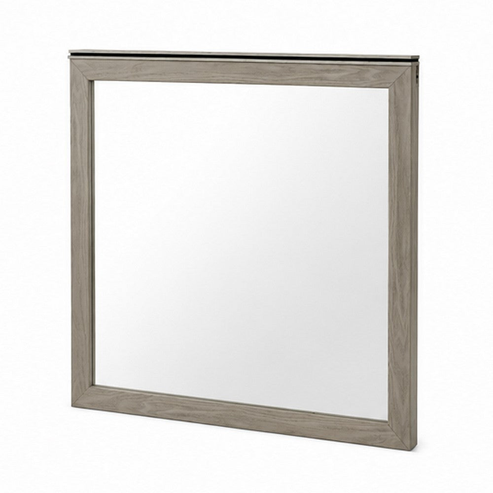 Anna Vanity Dresser Mirror | Weathered Gray Wood Frame | 40" Square