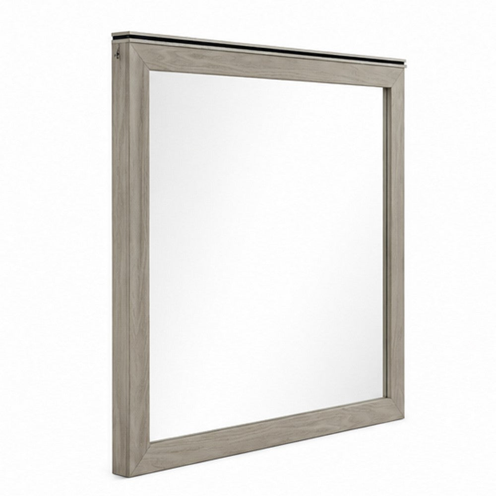 Anna Vanity Dresser Mirror | Weathered Gray Wood Frame | 40" Square