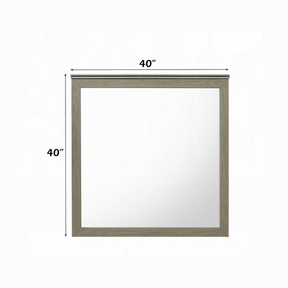 Anna Vanity Dresser Mirror | Weathered Gray Wood Frame | 40" Square