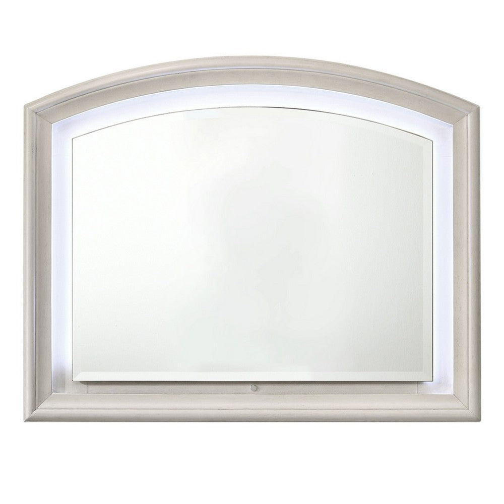 Remy Vanity Dresser Mirror w LED | Arched Frame | Antique White | 35x44