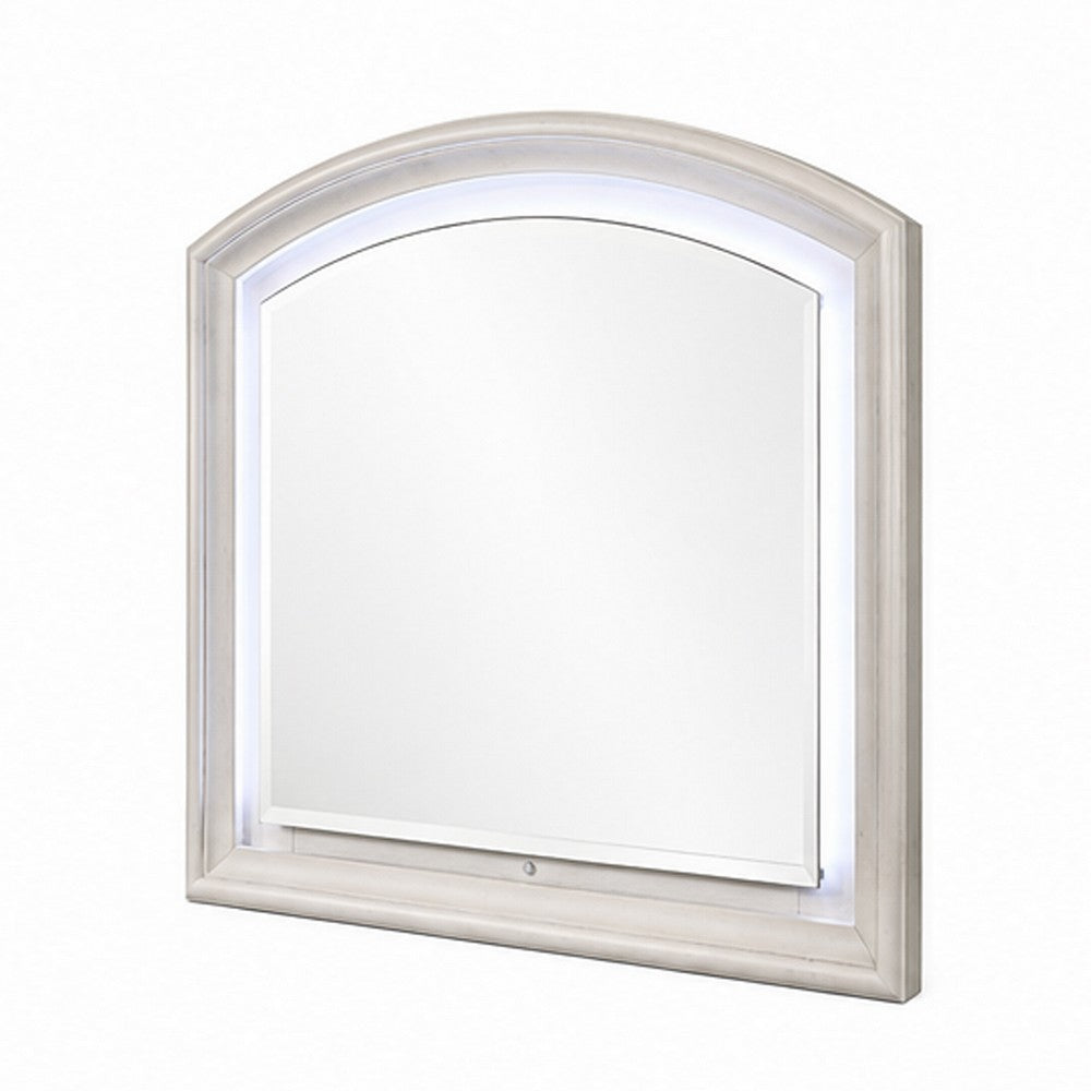 Remy Vanity Dresser Mirror w LED | Arched Frame | Antique White | 35x44