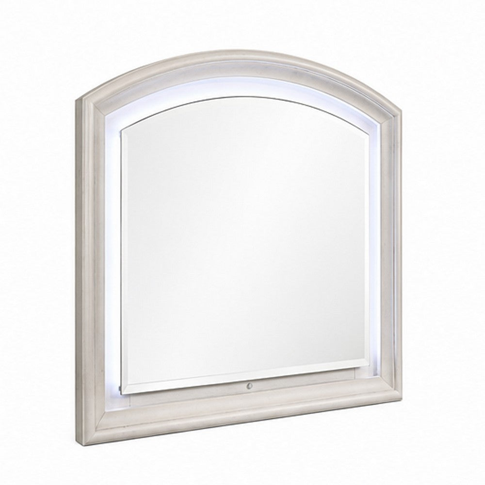 Remy Vanity Dresser Mirror w LED | Arched Frame | Antique White | 35x44