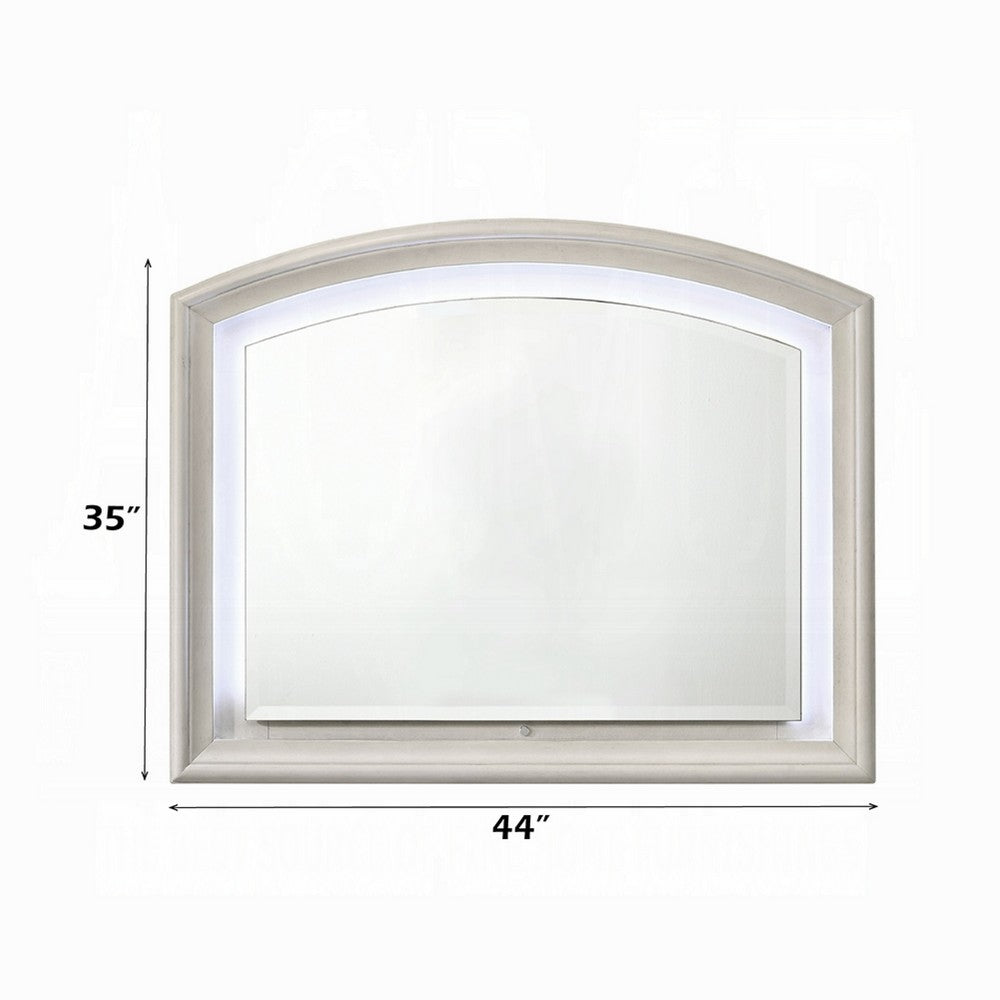 Remy Vanity Dresser Mirror w LED | Arched Frame | Antique White | 35x44