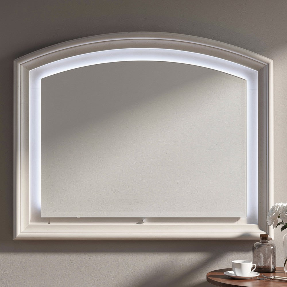 Remy Vanity Dresser Mirror w LED | Arched Frame | Antique White | 35x44