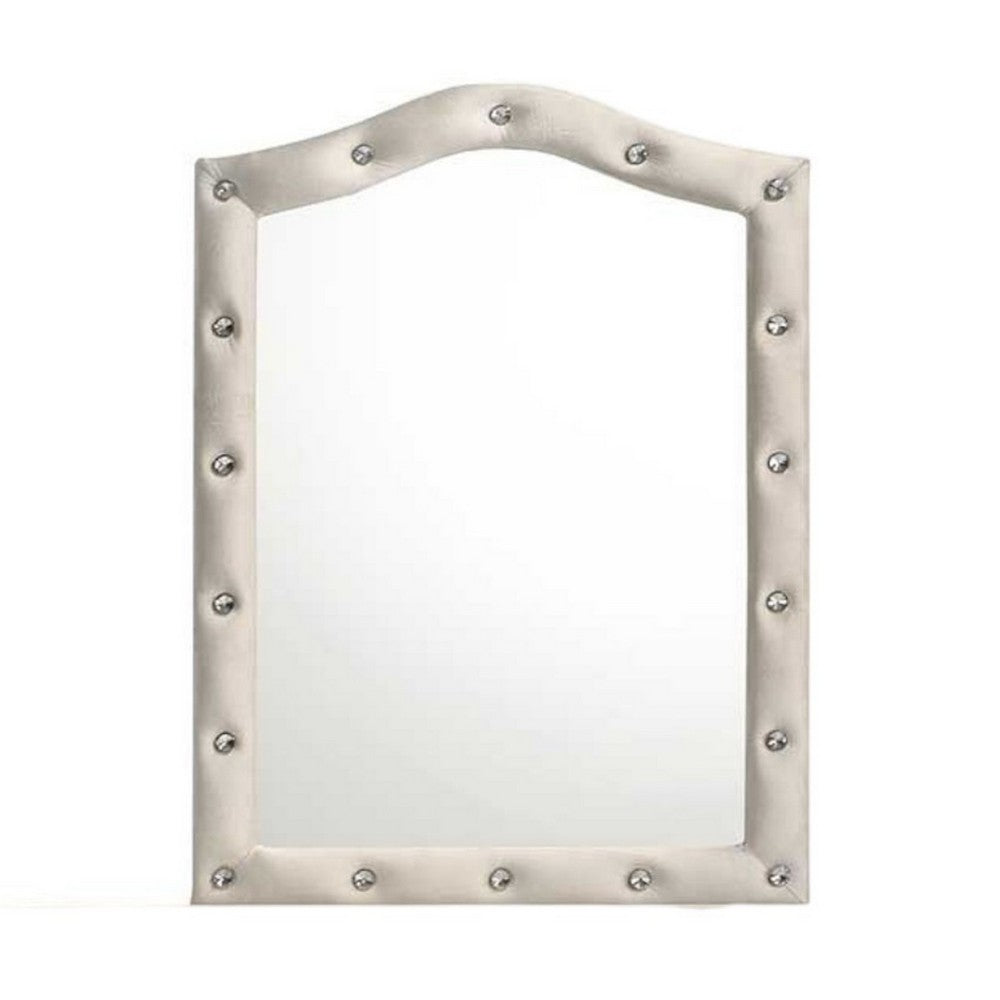 Rex Dresser Mirror | Beige Upholstery | Crystal Accent Camelback Frame | 22x30