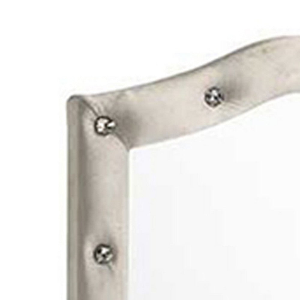 Rex Dresser Mirror | Beige Upholstery | Crystal Accent Camelback Frame | 22x30
