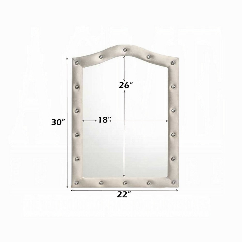 Rex Dresser Mirror | Beige Upholstery | Crystal Accent Camelback Frame | 22x30