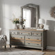 Rex Dresser Mirror | Beige Upholstery | Crystal Accent Camelback Frame | 22x30