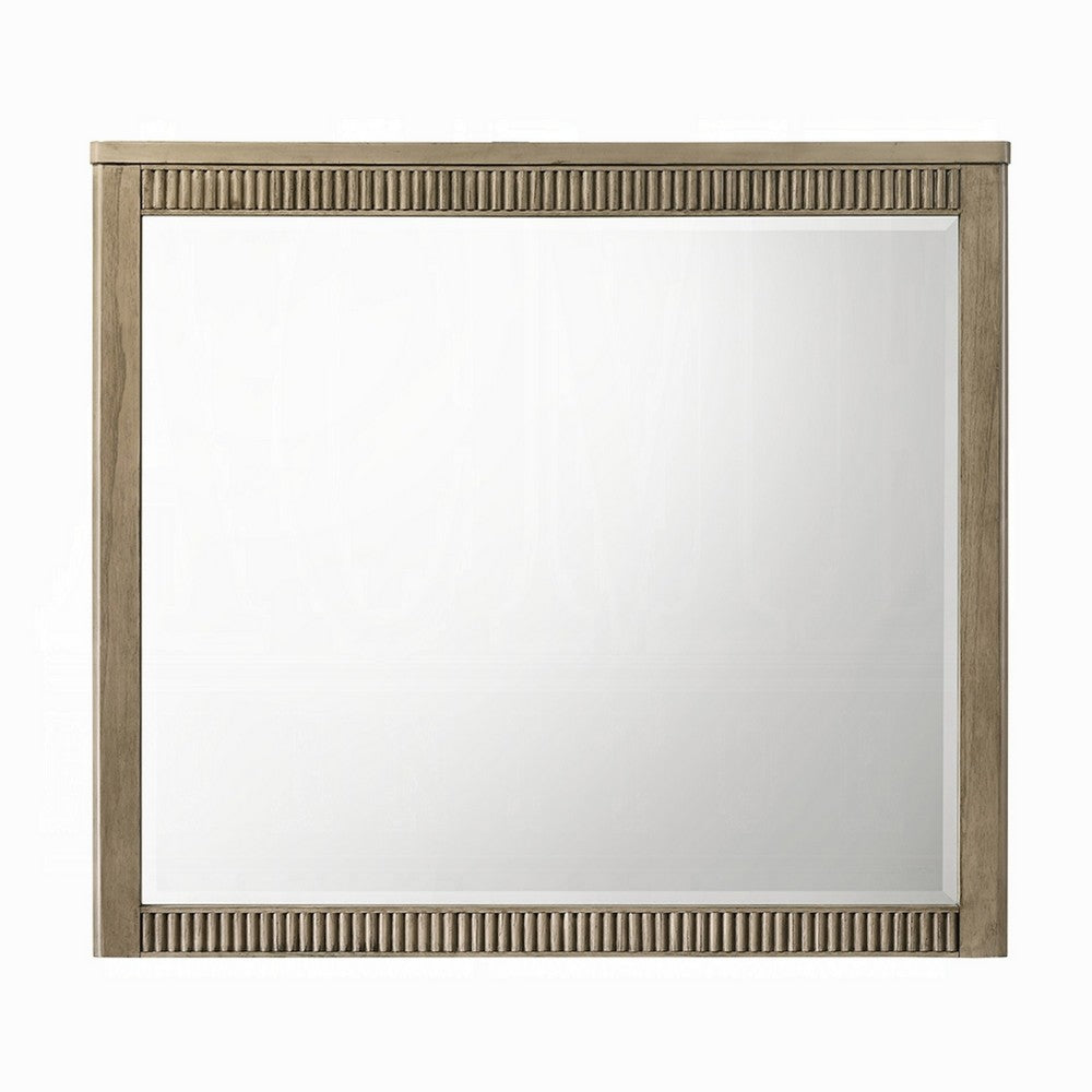 Leky Dresser Mirror | Ribbed Wooden Frame | Antique Oak Brown | 38x43