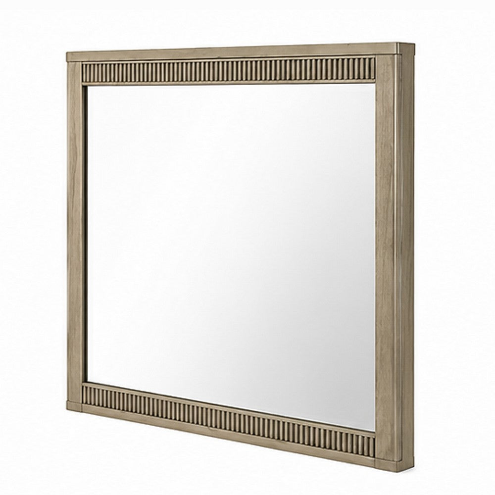 Leky Dresser Mirror | Ribbed Wooden Frame | Antique Oak Brown | 38x43