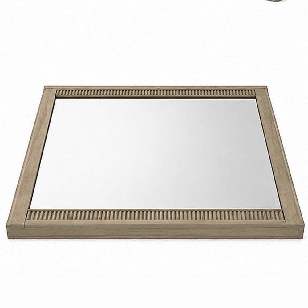 Leky Dresser Mirror | Ribbed Wooden Frame | Antique Oak Brown | 38x43
