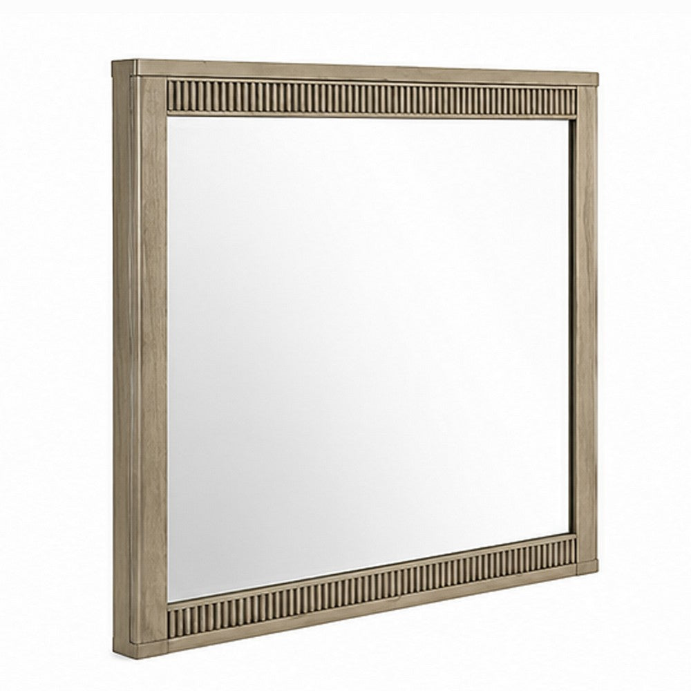 Leky Dresser Mirror | Ribbed Wooden Frame | Antique Oak Brown | 38x43
