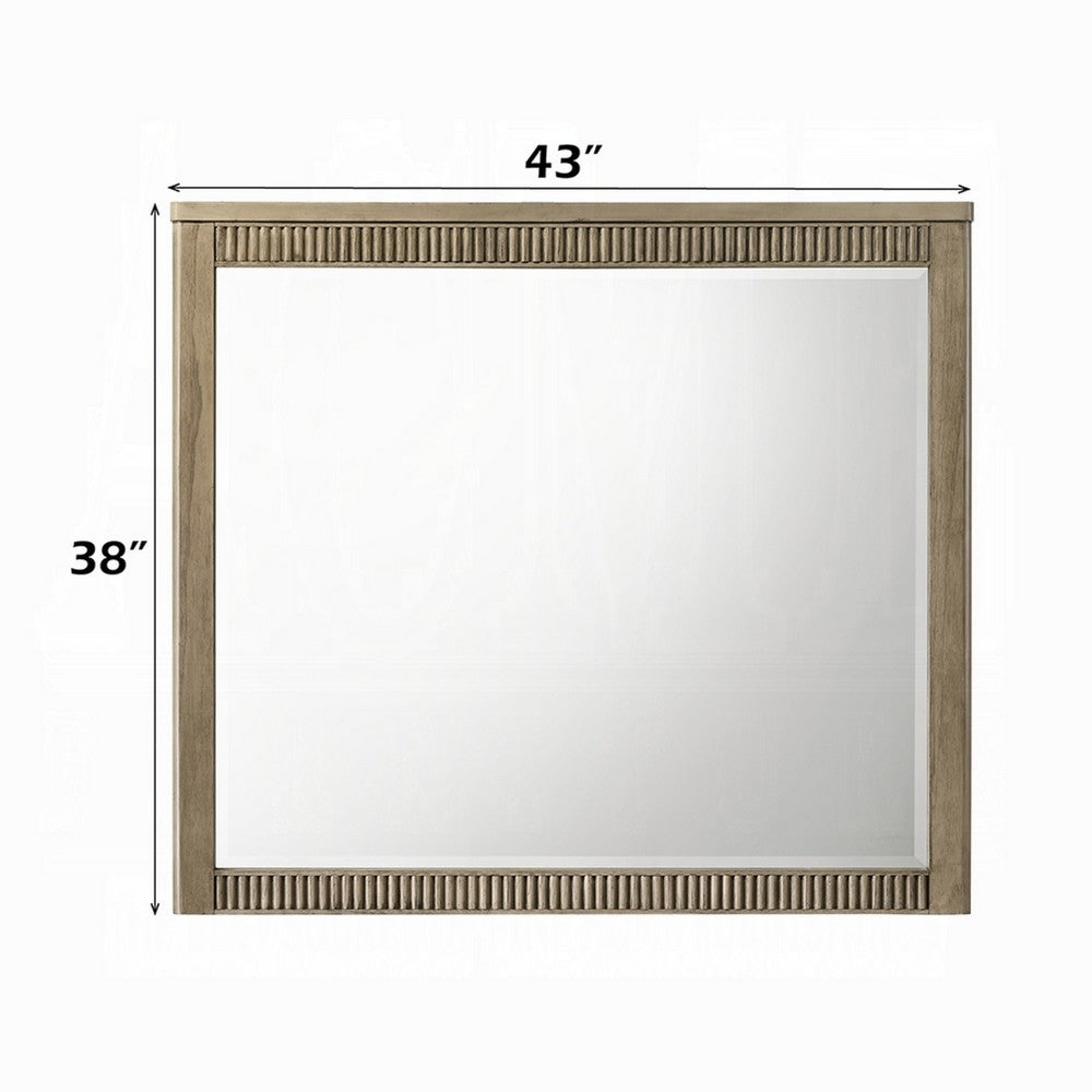 Leky Dresser Mirror | Ribbed Wooden Frame | Antique Oak Brown | 38x43
