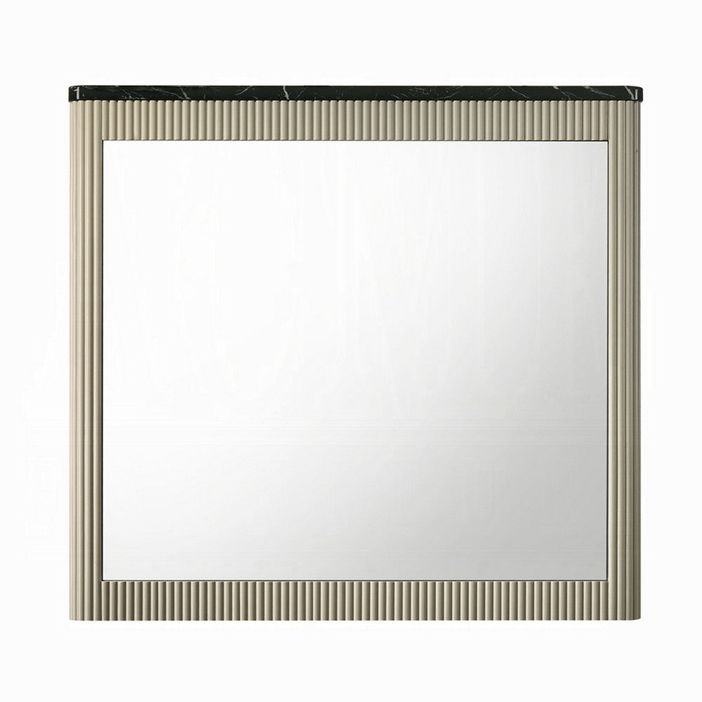 Trex Dresser Mirror | Black Faux Marble Top | 37x40 Beige Reeded Frame