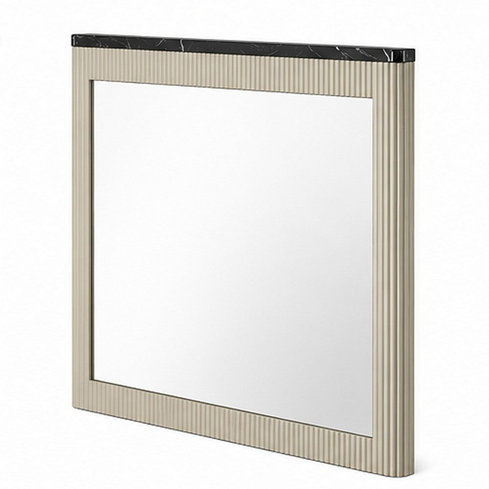 Trex Dresser Mirror | Black Faux Marble Top | 37x40 Beige Reeded Frame