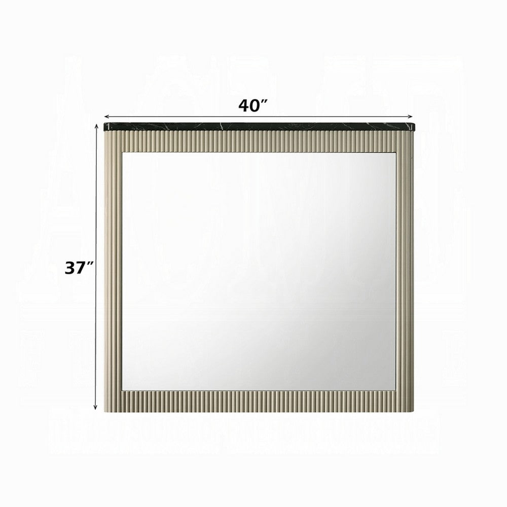 Trex Dresser Mirror | Black Faux Marble Top | 37x40 Beige Reeded Frame