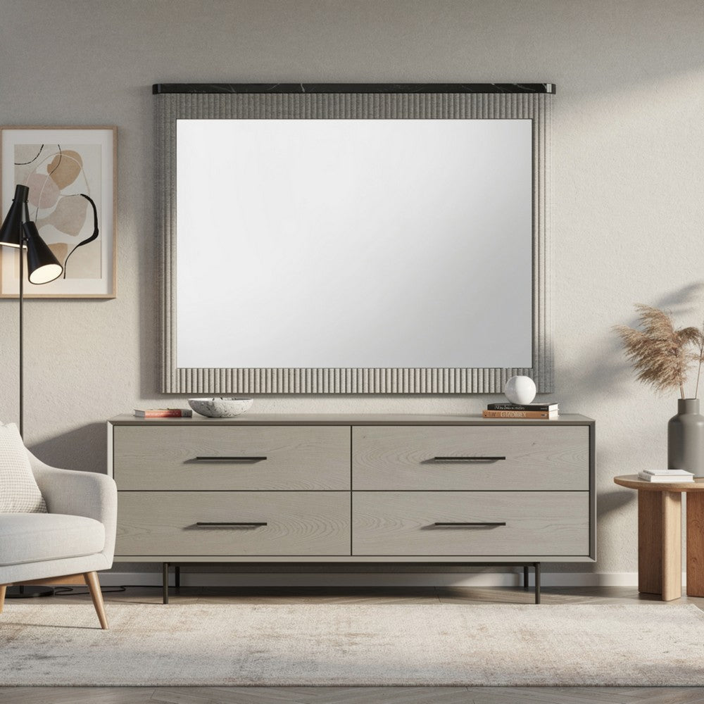 Trex Dresser Mirror | Black Faux Marble Top | 37x40 Beige Reeded Frame