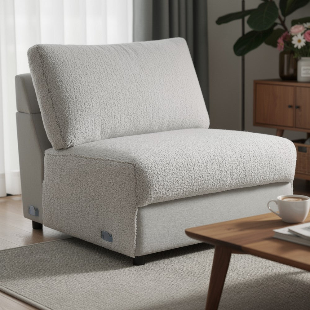Jeo Modular Armless Chair | Gray Sherpa & Velvet Upholstery | Black Legs