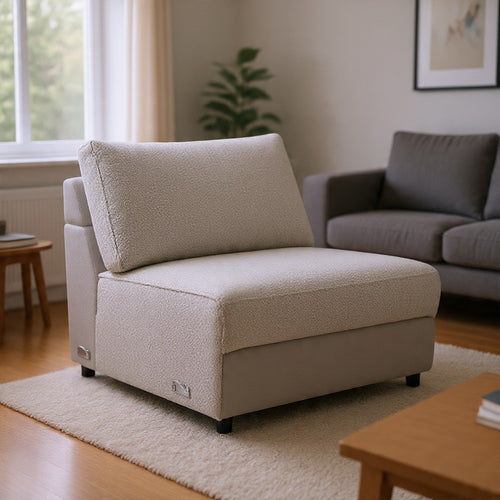 Jeo Modular Armless Chair | Gray Sherpa & Velvet Upholstery | Black Legs