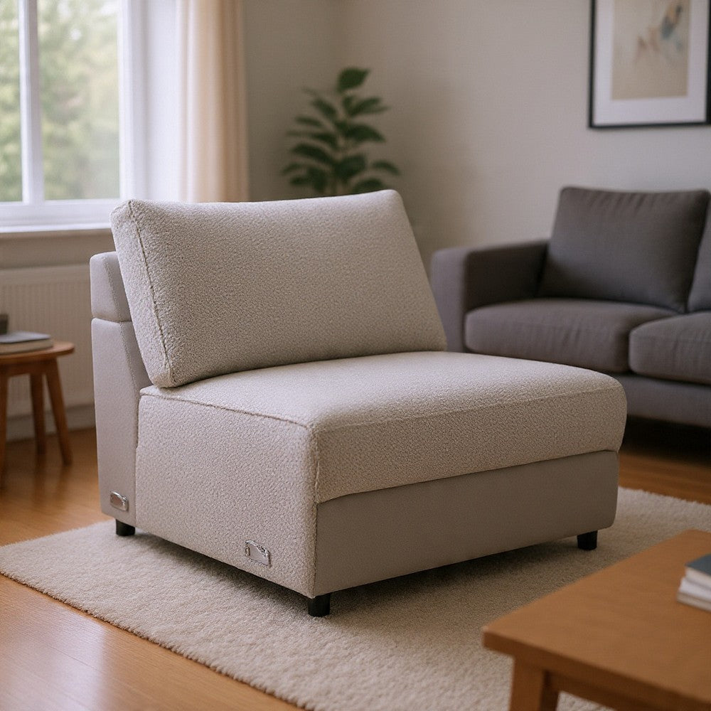 Jeo Modular Armless Chair | Gray Sherpa & Velvet Upholstery | Black Legs