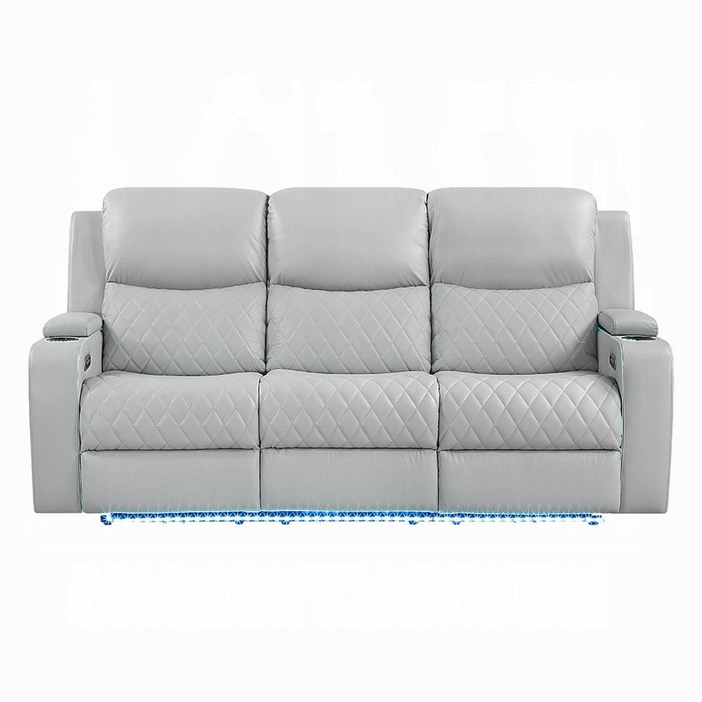 Ely Power Recliner Sofa with LED | Speakers | Gray Faux Leather | 83"