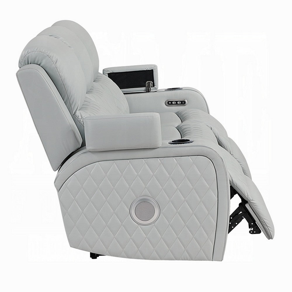 Ely Power Recliner Sofa with LED | Speakers | Gray Faux Leather | 83"