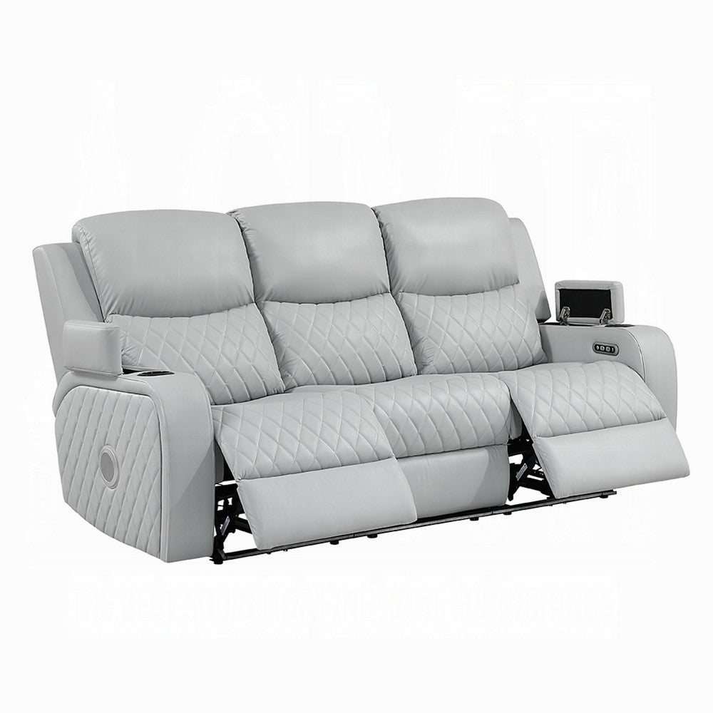 Ely Power Recliner Sofa with LED | Speakers | Gray Faux Leather | 83"