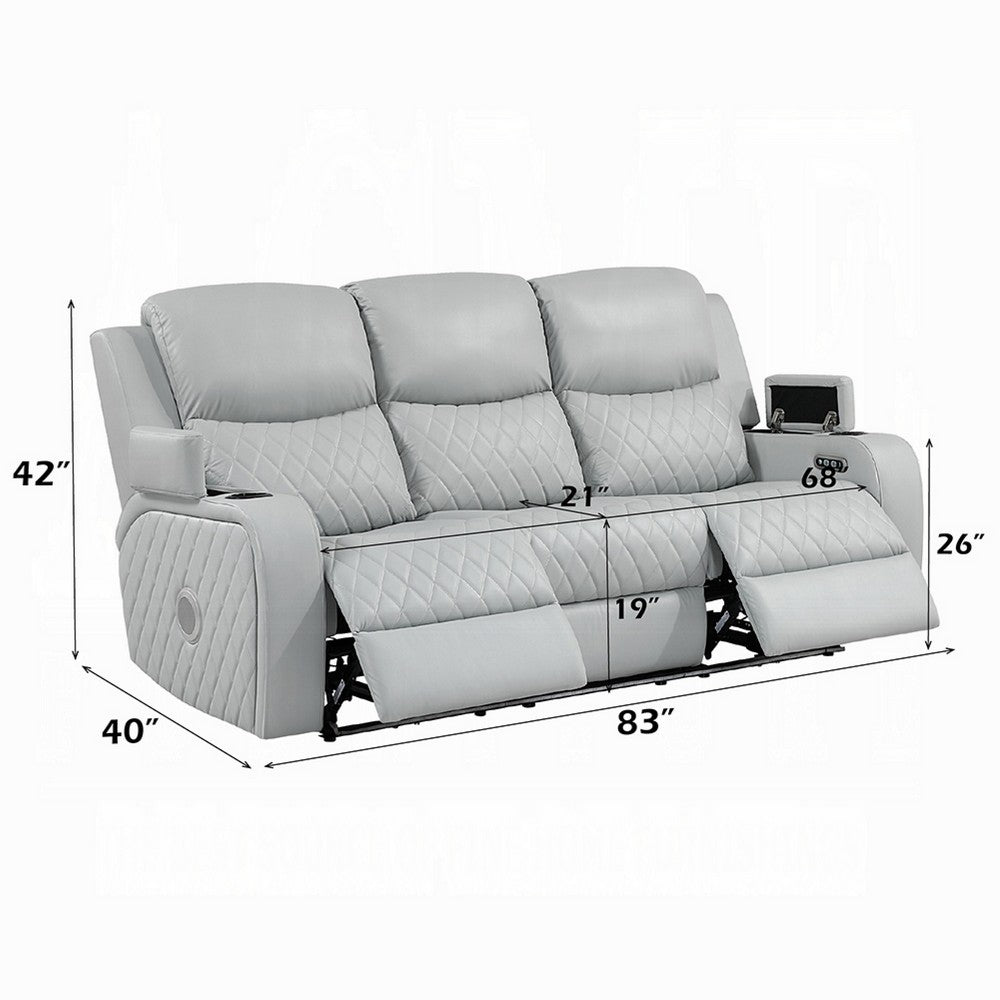 Ely Power Recliner Sofa with LED | Speakers | Gray Faux Leather | 83"