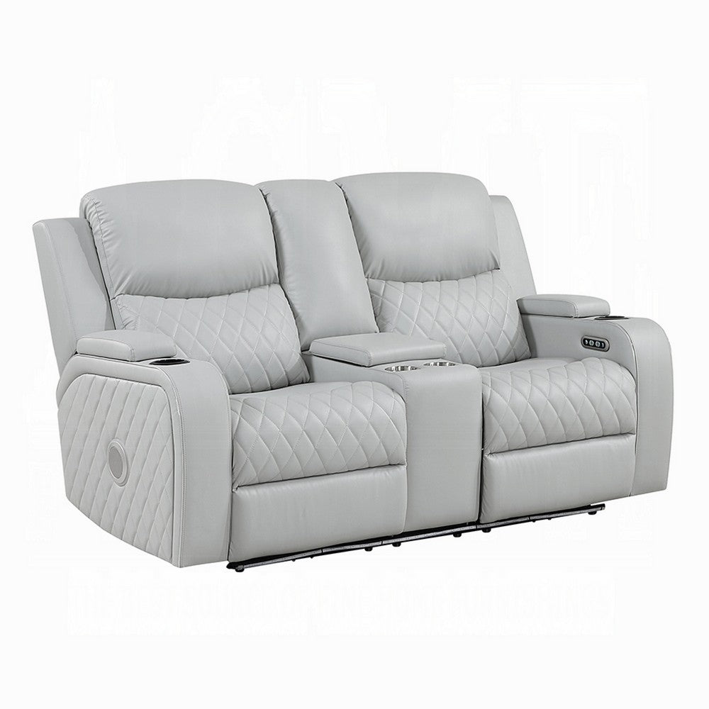 Ely Power Recliner Loveseat with Console | LED | Gray Faux Leather | 71"